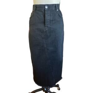 RAEY Split Back Black Denim Straight Maxi Skirt UK Size 12/ US 8
